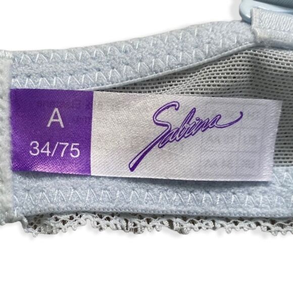 😍2/$20 NEW 34A Sabina 𝅺Women’s Lined Padded Mesh Lace Trim Soft Blue Bra - Picture 4 of 5